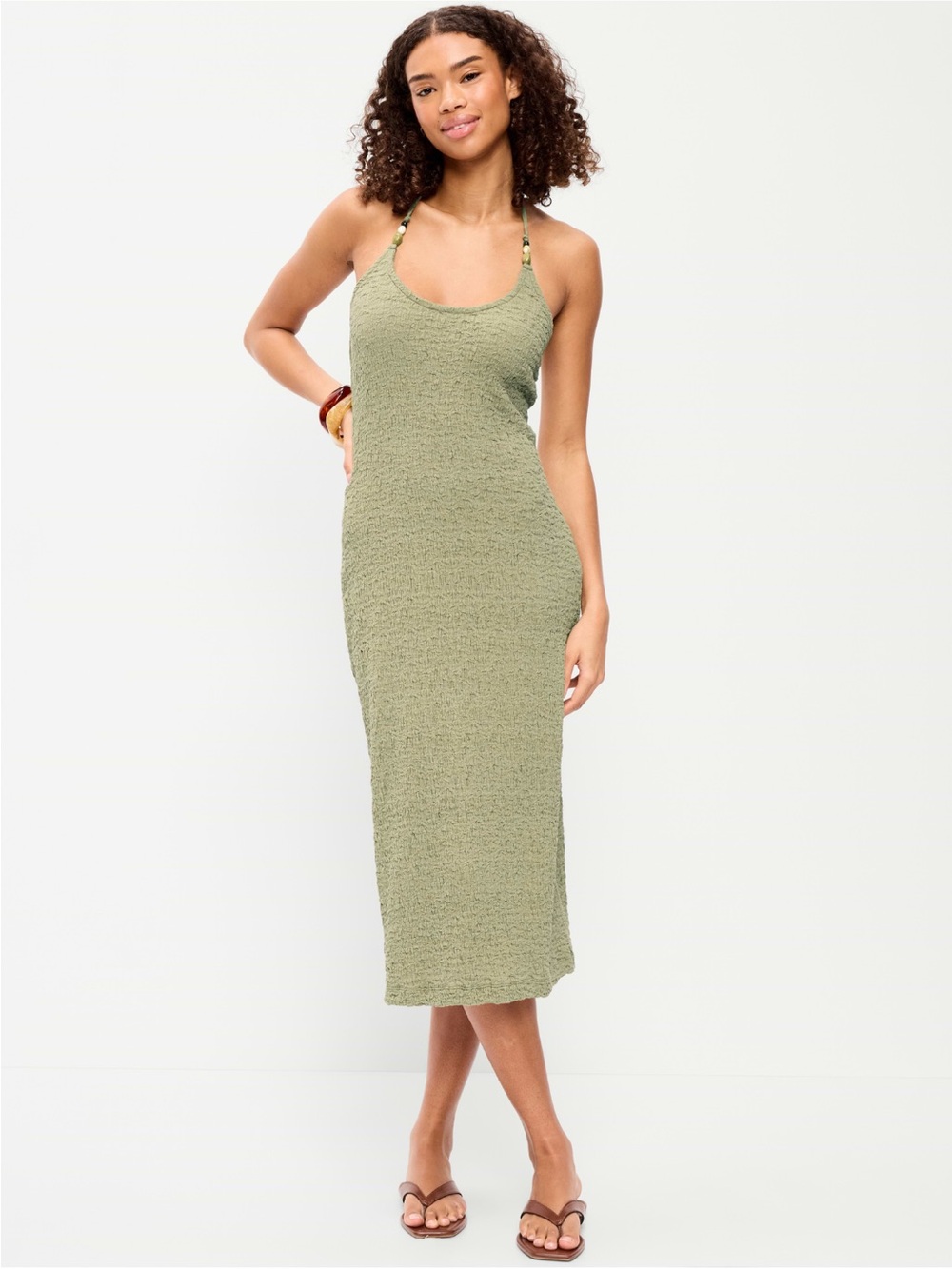 Old Navy Taupe Textured Halter Maxi Dress